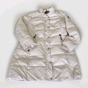 Lauren Ralph Lauren Puffer Jacket Womens XL Ivory Detachable Hood Faux Fur Coat